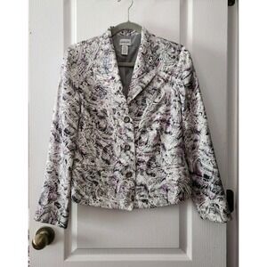 Chico's Womens Purple Pretty Print Beaded Silk‎ Blend Parmenia Coat Size 0 (S/4)